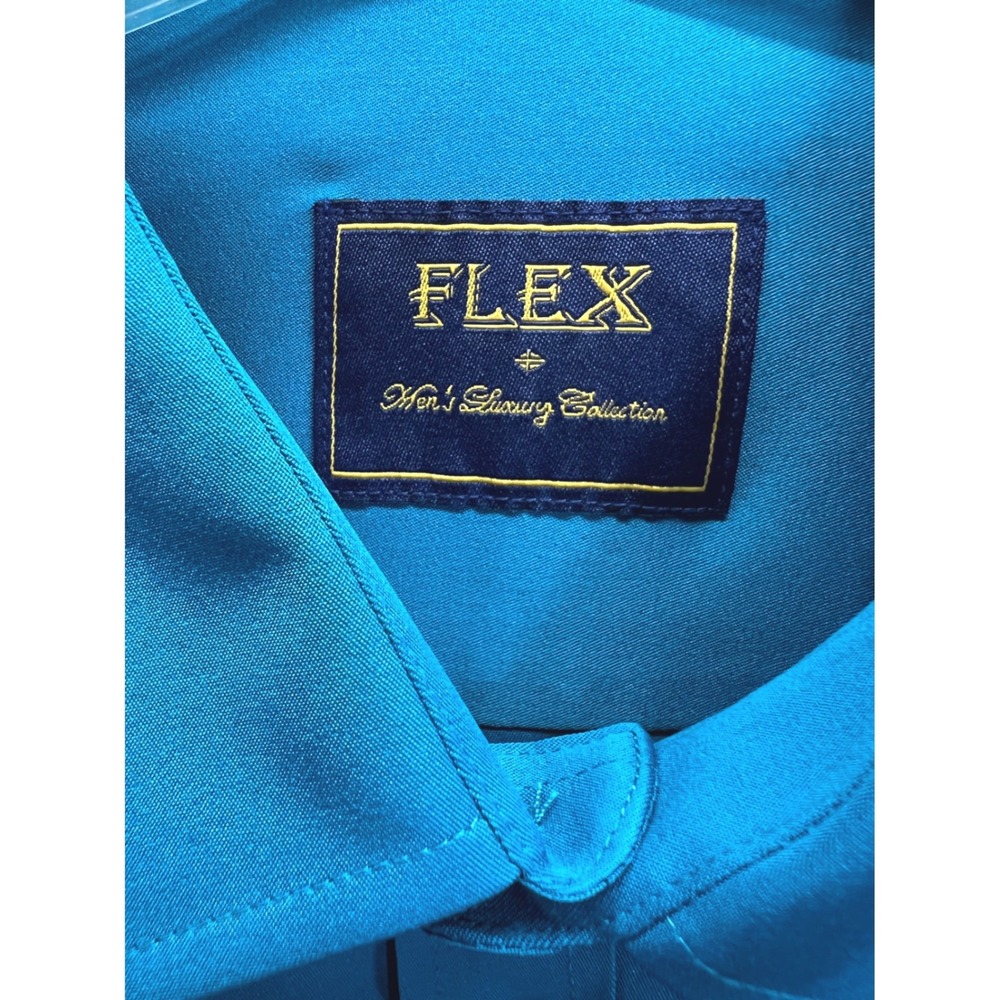 Flex Mens Luxury Collection Teal Blue Long Sleeve Button Down Dress Shirt XL - Picture 3 of 14
